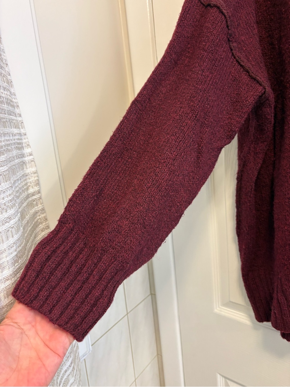 Free People Deep Burgundy Oversized V-Neck Sweater - Picture 3 of 14